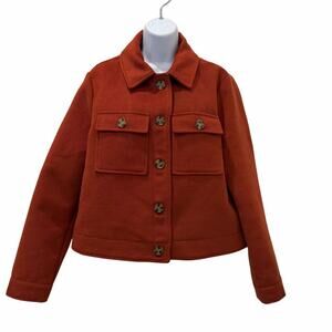 Avec Les Filles Jacket Womens Medium Orange Fleece Button Front Utility Short